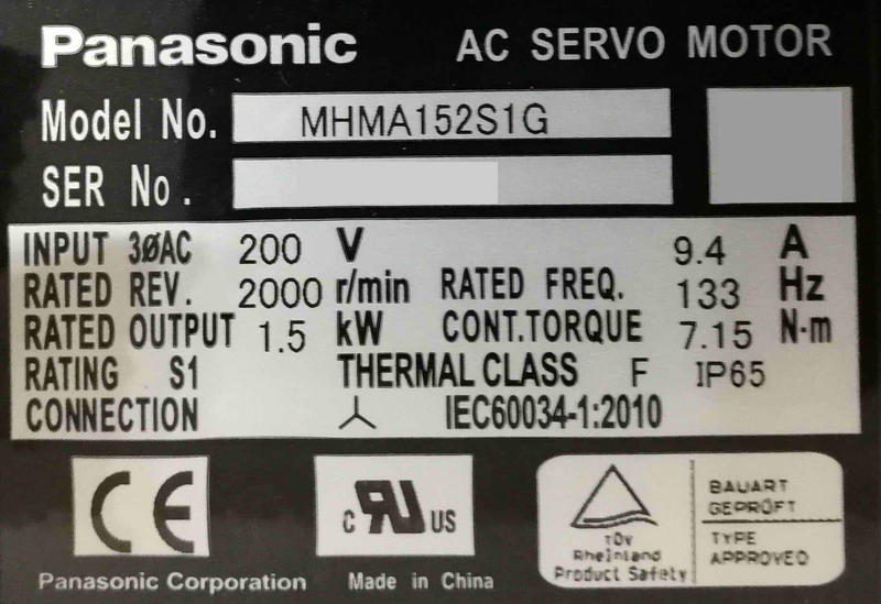 【東急機電】松下馬達 Panasonic AC servo motor  MHMA152S1G