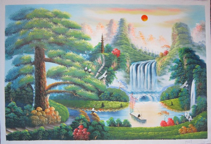『府城畫廊-手繪油畫』山水畫-60x90-(已繃內架，可直接掛畫)~另有數千張油畫國畫讓您挑選