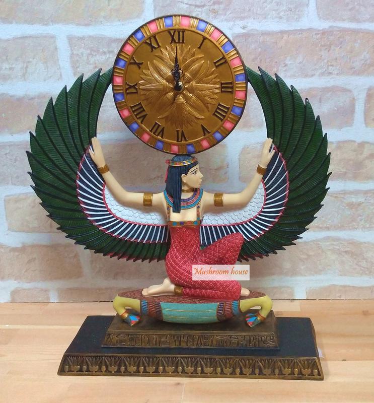 點點蘑菇屋 歐洲精品埃及伊西斯時鐘擺飾 Isis雙翅人 古埃及文明 埃及古文 圖騰 Egypt飾品 藝術品 現貨 免運費