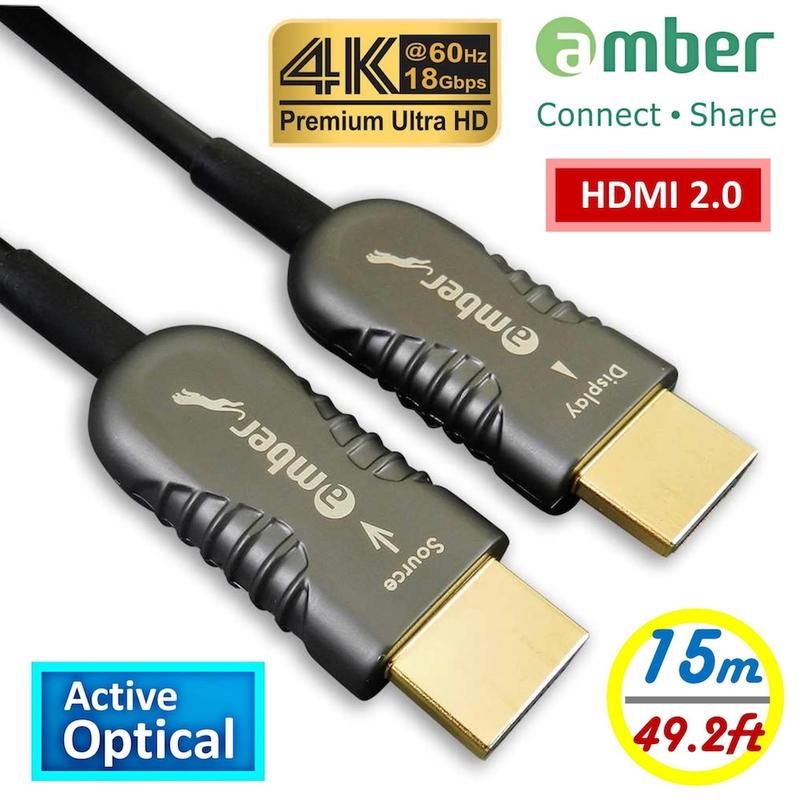 【免運折扣】amber HDMI 2.0主動式光纖傳輸線_Premium 4K@60Hz/18Gbps-【15公尺】