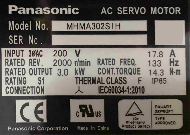 【東急機電】松下馬達 Panasonic AC servo motor  MHMA302S1H