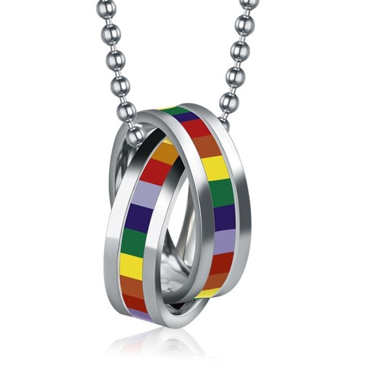 【寶來塢】六色彩虹雙圓環項鍊 婚姻平權 同性婚姻 LGBT 同志 (現貨)