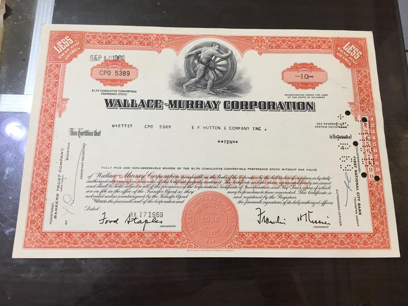 1969美國Wallace-murray公司股票one hundred（精美凸版印刷）