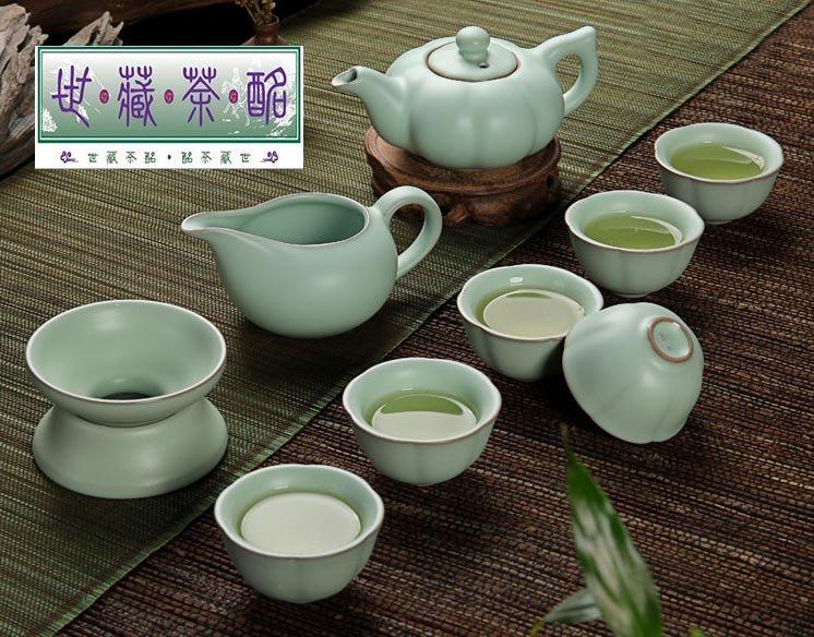 世藏茶酩 陶瓷功夫茶具套裝 正品汝窯茶具開片 汝瓷整套 茶杯 冰裂釉 茶壺