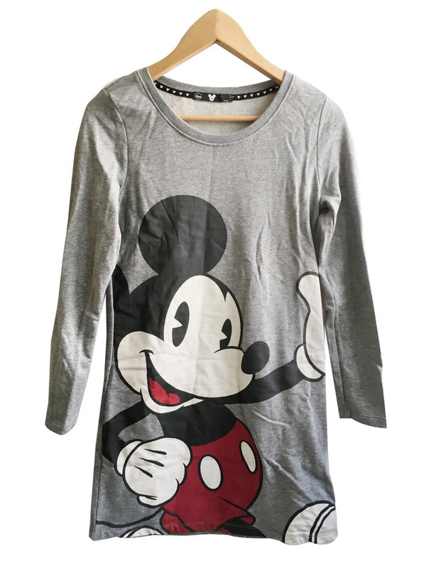全新 Disney Mickey Mouse 米奇 厚 長版 長袖 洋裝 長洋裝 連身洋裝 運動休閒洋裝 上衣 S 灰色