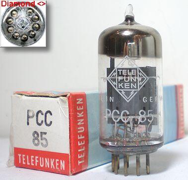 真空管Telefunken PCC85(燈絲9V,不可取代ECC85 /6AQ8,) =9AQ8,<>,西德 