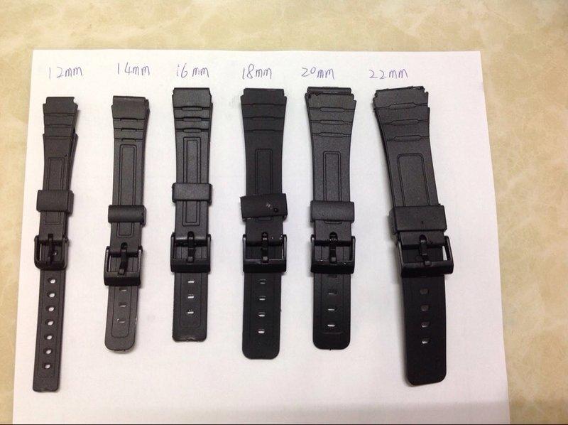 《玩美鐘錶材料》卡西歐代用膠帶12，14，16，18，20，22mm尺寸齊全，均附贈彈簧棒，7月18號起買三送一！