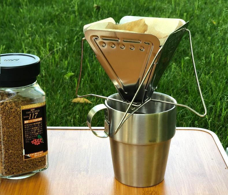 【山頑】戶外咖啡漏杯濾杯  戶外野營便攜不鏽鋼摺疊漏斗過濾杯 咖啡爐咖啡渣過濾器