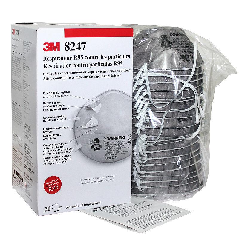『美商3M』3M 8247工業防塵活性碳口罩【上通行】R95等級_有機蒸酸性氣防護，鑄造，實驗室，農藥，噴漆_半盒10片