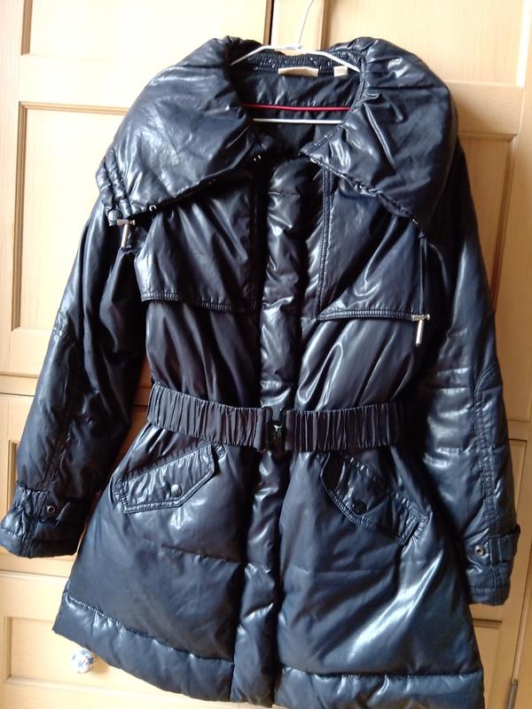 < 二手 >  ( 英國購入 )  美國時尚潮牌 DKNY 前衛 率性 中長版 腰身 雨絨 保暖外套