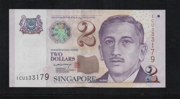 【低價外鈔】新加坡ND(1999)年 2Dollar紙鈔一枚(李顯龍簽名)，少見！