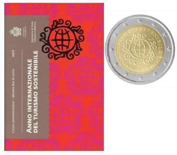 聖馬力諾 2017年 2歐元 國際旅遊年 雙金屬 卡裝紀念幣 稀有