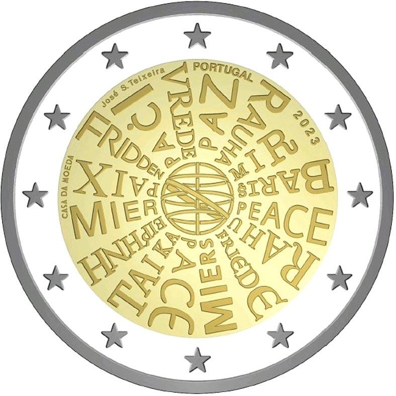 【超值硬幣】葡萄牙 2023年 二歐元 2EURO 雙色紀念幣一枚 世界和平紀念 少見~