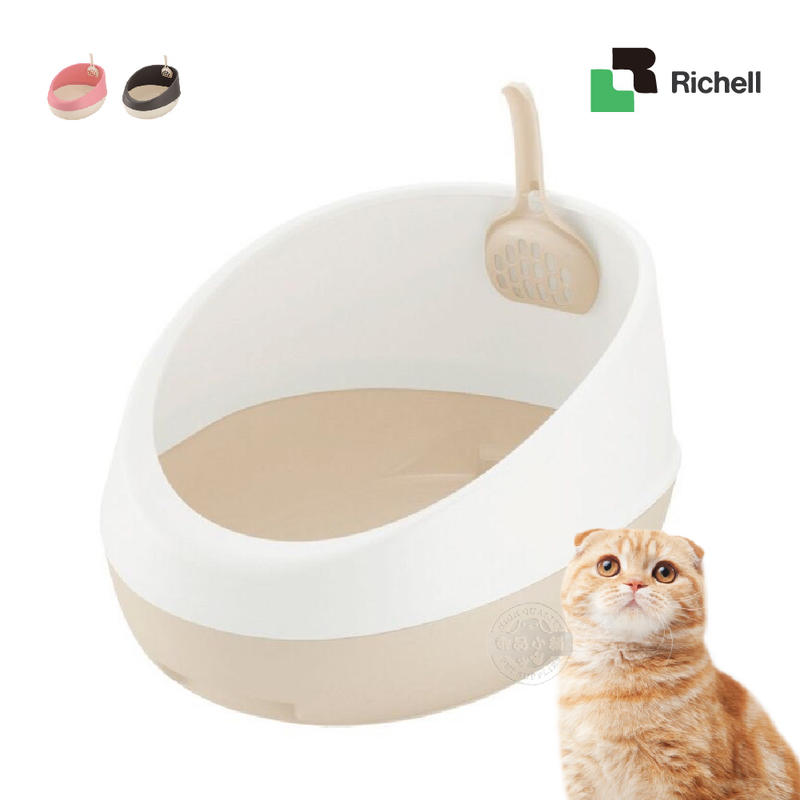 [送贈品]日本Richell 拉普蕾 半罩式便盆 附貓鏟 單層 貓砂盆 貓便盆 除砂墊 貓沙盆 寵物廁所