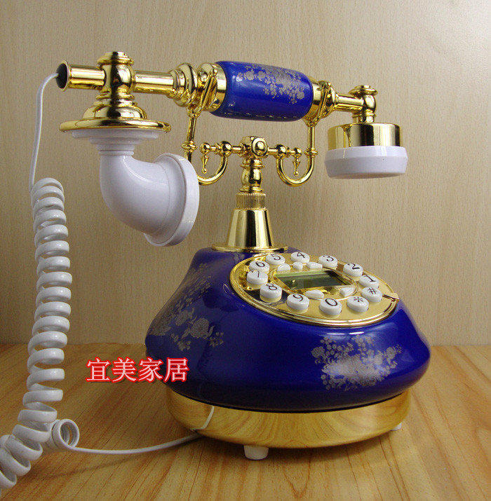 【EZBUY】~超人氣 熱銷 復古座機 時尚電話 創意電話 可愛固定電話來電顯示 中國藍