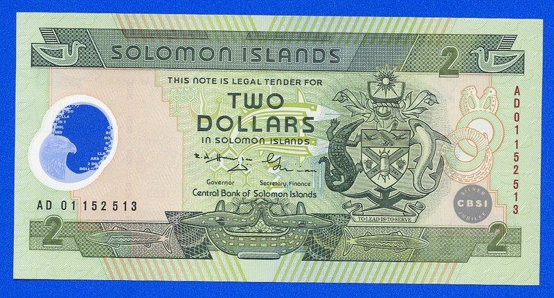 [珍藏世界]所羅門群島2001年2元塑膠紀念鈔P23全新品相