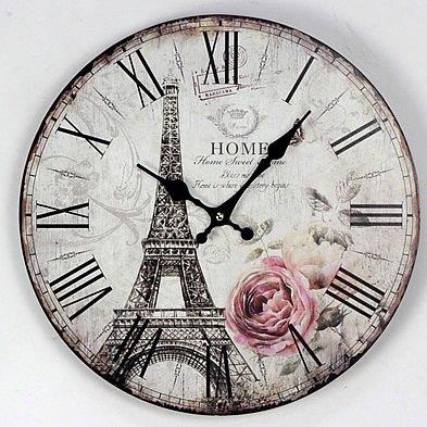 zakka雜貨 Vintage歐式鄉村田園風 玫瑰花ROSE 法國巴黎鐵塔 艾菲爾鐵塔英倫圓型掛鐘 時鐘 圓鐘 造型鐘 