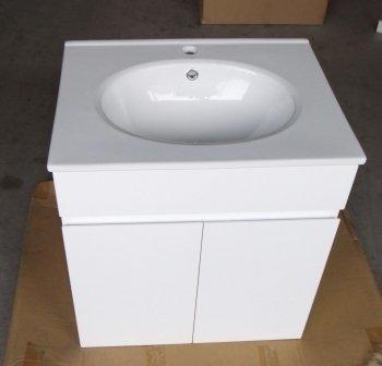 ~衛浴設備~60cm方型盆+白色結晶烤發泡板斜把手浴櫃組