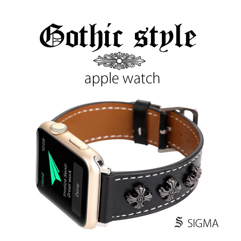 適用1 2 3 4代 applewatch錶帶 Chrome Hearts 克羅心 銀飾 真皮錶帶