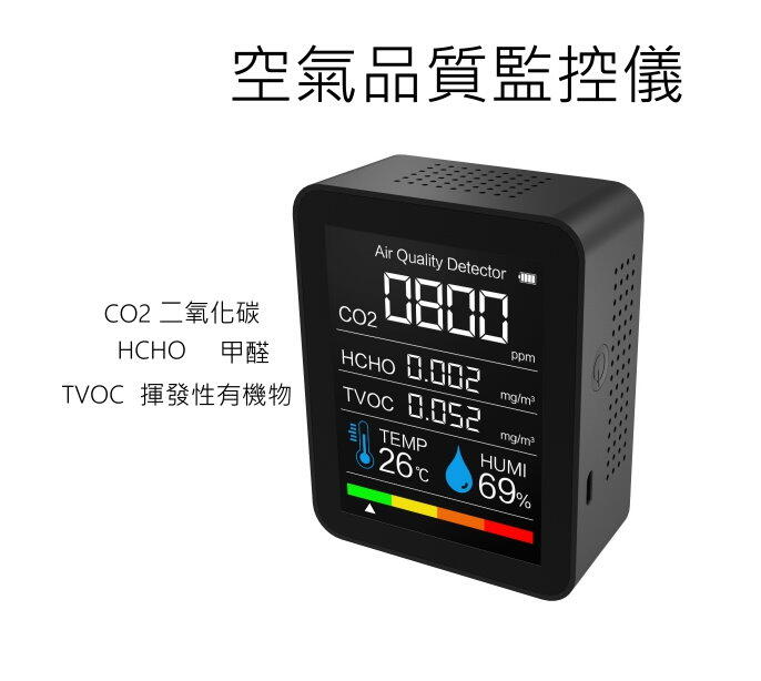 警報 二氧化碳偵測器 CO2 監測儀 甲醛 CO2 濃度監測 環境溫度量測 二氧化碳 溫度計 濕度計