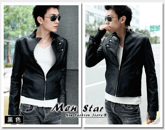 【Men Star】免運費 韓版超立領設計時尚皮衣外套 / 騎士外套 軍裝 風衣外套 夾克 / 媲美  clot