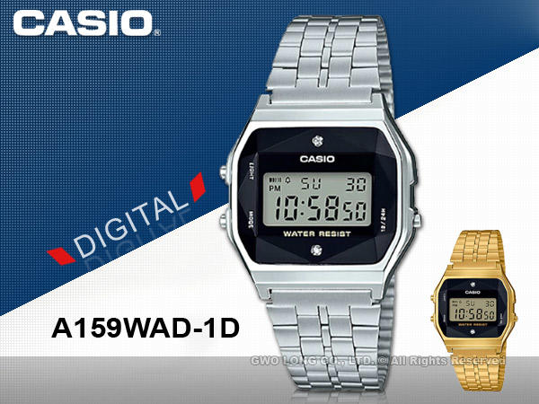CASIO 卡西歐 手錶專賣店 國隆 A159WAD-1D 電子男錶  立體多面切割玻璃 A159WAD