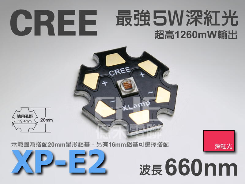 EHE】CREE原裝XP-E2 5W深紅光660nm高功率LED(XPE2)。最強深紅光，超高輸出1260mW