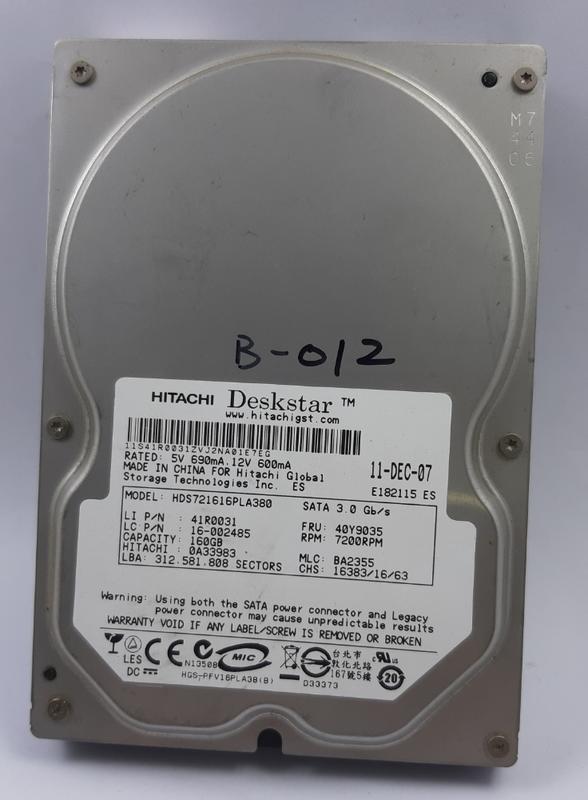 【冠丞3C】日立 HITACHI HDS721616PLA380 硬碟 故障機 零件機 材料機 B-012