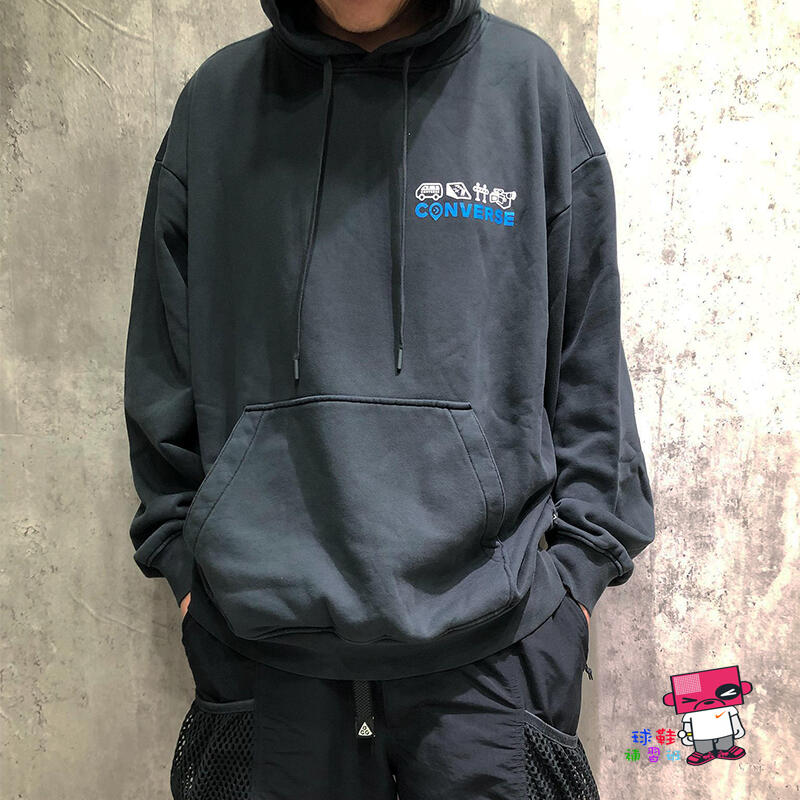 球鞋補習班CONVERSE SKATE HOODIE 帽T 夜光刷舊黑寬鬆連帽