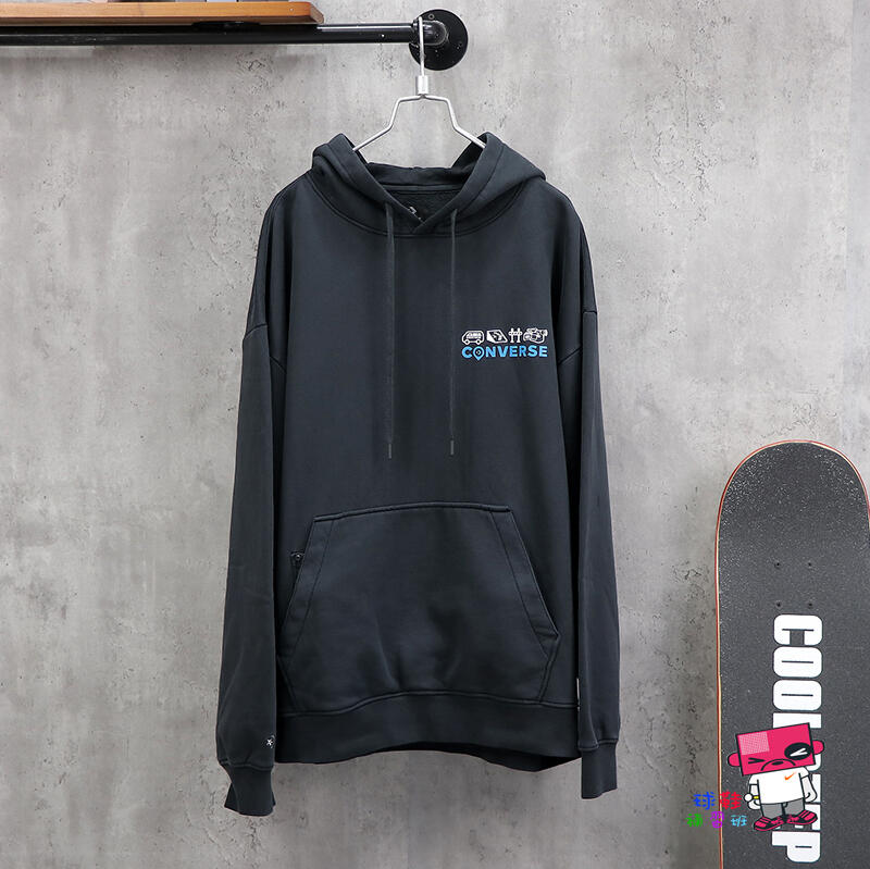 球鞋補習班CONVERSE SKATE HOODIE 帽T 夜光刷舊黑寬鬆連帽上衣OVZR