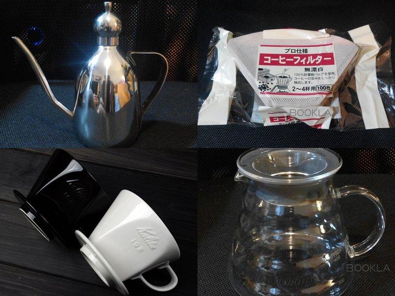 手沖咖啡4合一套餐:手沖實用細口壺+雲朵耐熱玻璃壺+日本Kalita陶瓷咖啡濾杯1~4人份+102原漿無漂白濾紙100枚