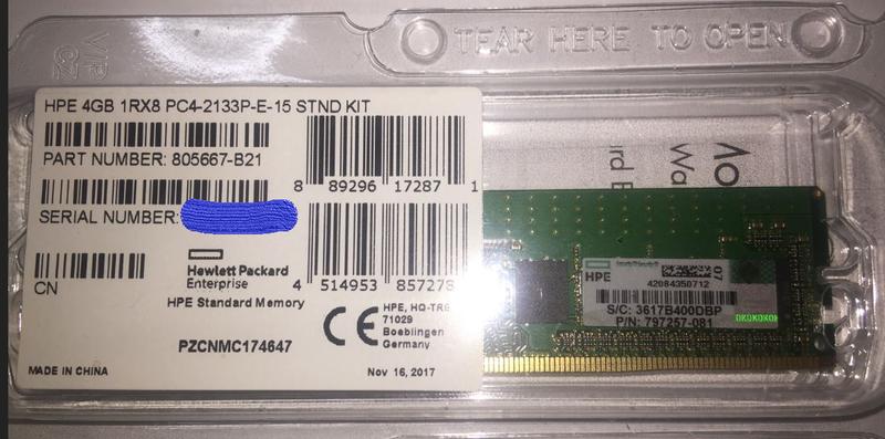 HPE 4GB 1RX8 PC4-2133P-E-15 STND KIT 伺服器專用