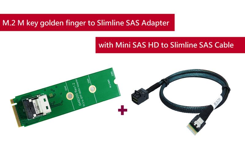 M.2 M-key 金手指 轉 Slimline SAS 轉接卡 + Mini SAS HD傳輸線