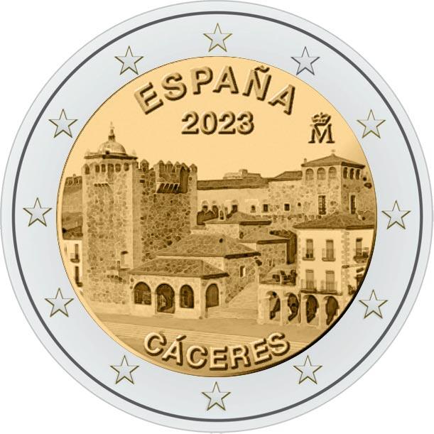 【超值硬幣】西班牙 2023年 二歐元 2EURO 雙色紀念幣一枚 卡塞雷斯舊城區圖案 少見~