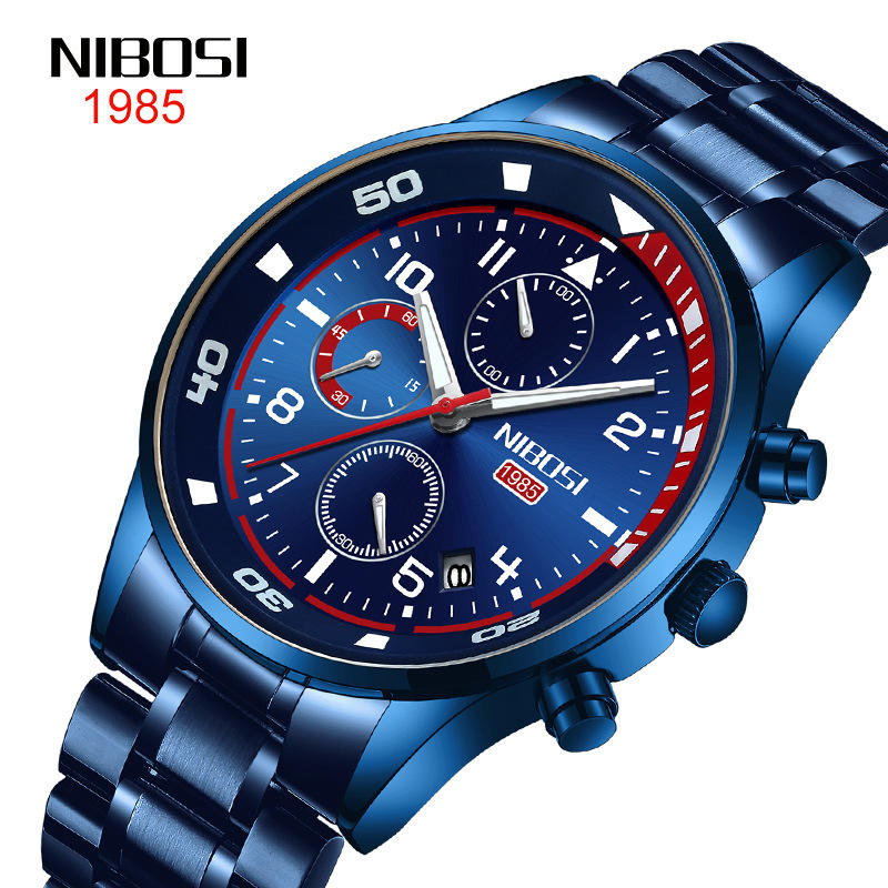 【潮裡潮氣】網紅nibosi新款學生表防水夜光多功能石英手錶不銹鋼帶男士手錶04