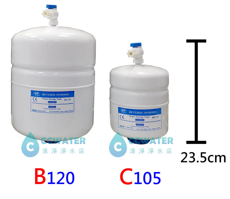 【清淨淨水店】台製CE認證/NSF認證RO儲水桶，型號RO-105壓力桶/1公升純水桶，全配含稅特價只要400元。