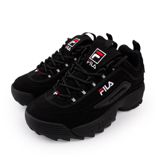 "零碼出清"FILA DISRUPTOR 2 韓國流行款 全黑老爹鞋 厚底增高鞋(4-C113T-000)