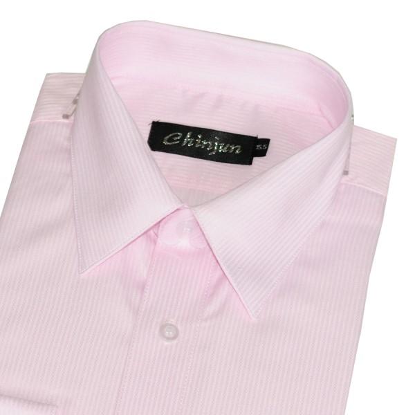 【CHINJUN大尺碼】抗皺襯衫-長袖、粉底粉直條、編號：K-705 大尺碼18 1/2吋