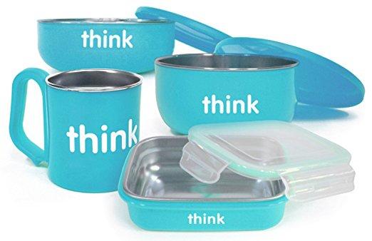 (妞媽缺貨）美國 ThinkBaby 無毒環保不鏽鋼兒童餐具組共五色 (藍色)