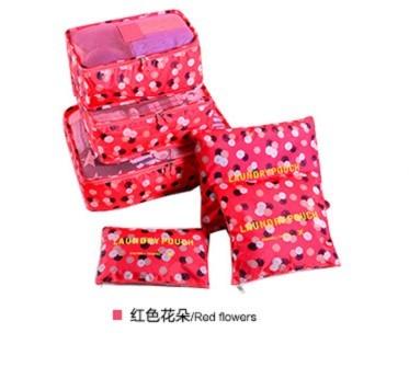 紅色花朵DINIWELL加大加厚防水行李箱旅行衣物內衣整理分類收納袋六件套