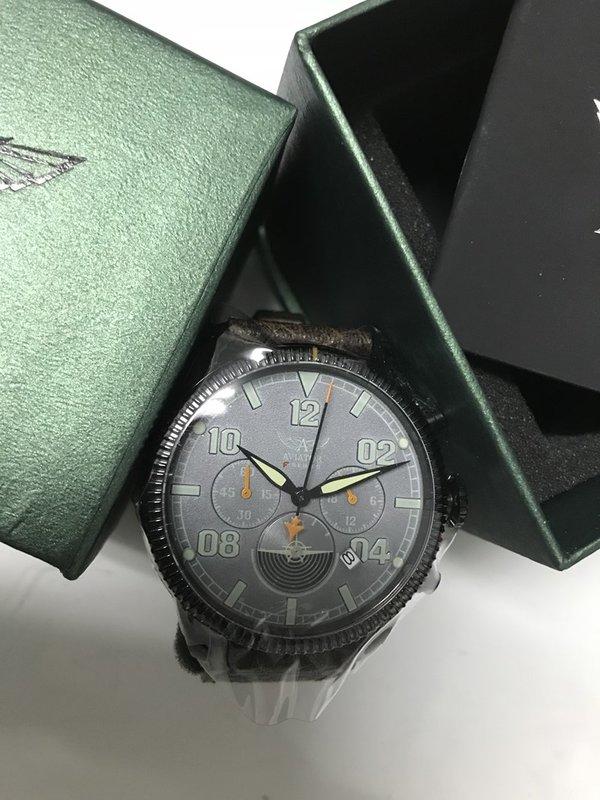 AVIATOR 飛行錶 軍錶 灰色面盤 褐色錶帶