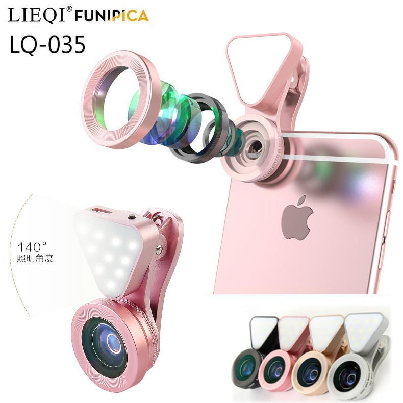 【A+3C】LQ 035 無暗角 lq 035 補光燈+廣角鏡頭+15X微距 LIEQI 美肌 補光 自拍神器 手機鏡頭