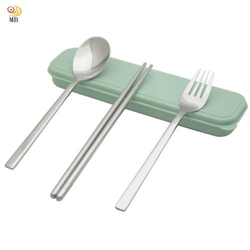 全新特價3件式加厚食品級304不鏽鋼筷勺叉環保餐具便攜餐具(B304)