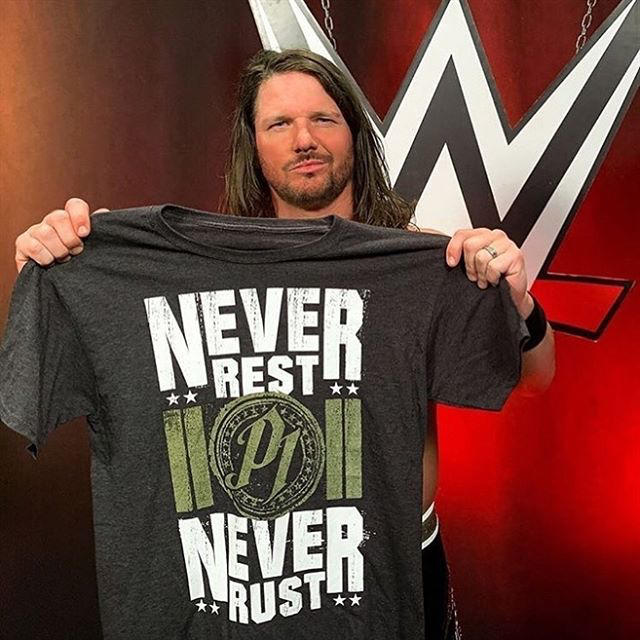 WWE AJ STYLES "NEVER REST, NEVER RUST" AUTHENTIC T-SHIRT現貨