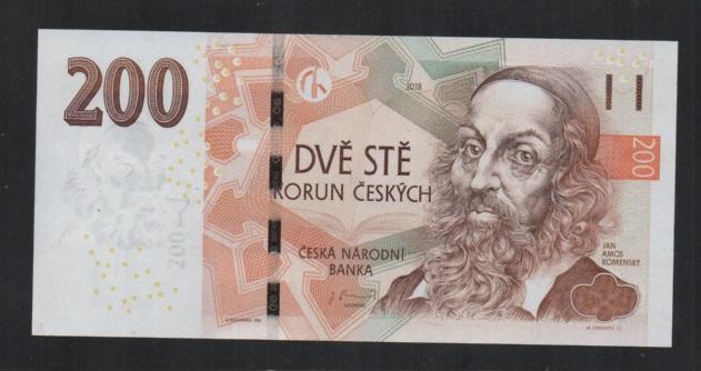 【低價外鈔】捷克共和國 2018年 200KR 捷克克朗 紙鈔一枚，改版新發行~