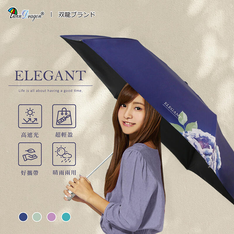 【JoAnne就愛你】雙龍ELEGANT驅黑淨白輕巧自動傘/水彩花卉防曬晴雨傘B7044