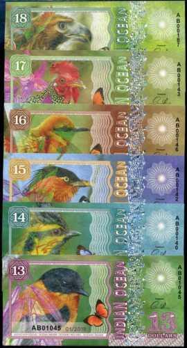 [阿宏的紙幣世界]INDIAN Ocean(印度洋鳥類)紀念幣2018 13-18元紀念幣6枚一套 UNC 已售出