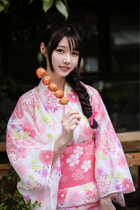 日本 和服浴衣 lolita橘粉色風格 顯白皙 套裝