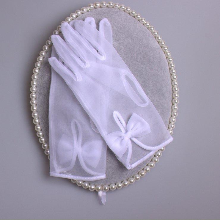 白色 新娘 婚紗 晚宴 禮服 蝴蝶結 蕾絲 短手套 高貴 典雅 禮服 配件 造型 飾品 - 9527-2