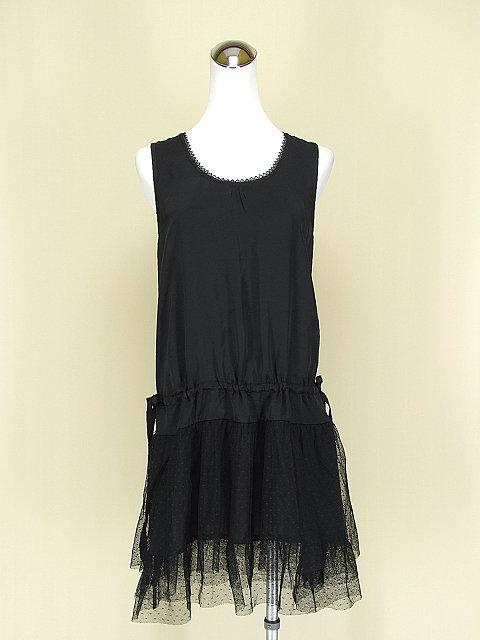 貞新二手衣 bettys 貝蒂思 黑色蕾絲圓領無袖緞面網紗洋裝M號(59610)